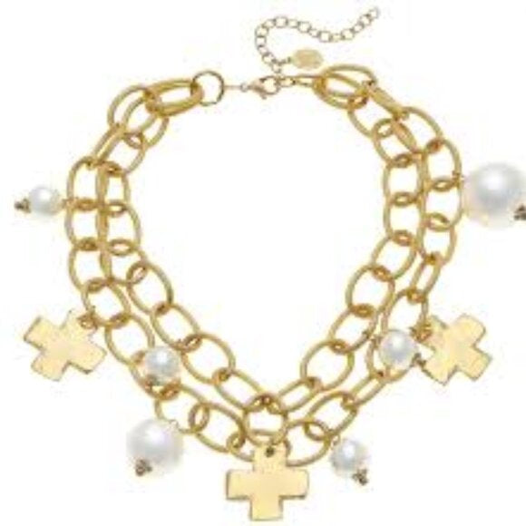 Susan Shaw Gold Cross & Cotton Pearl Necklace
