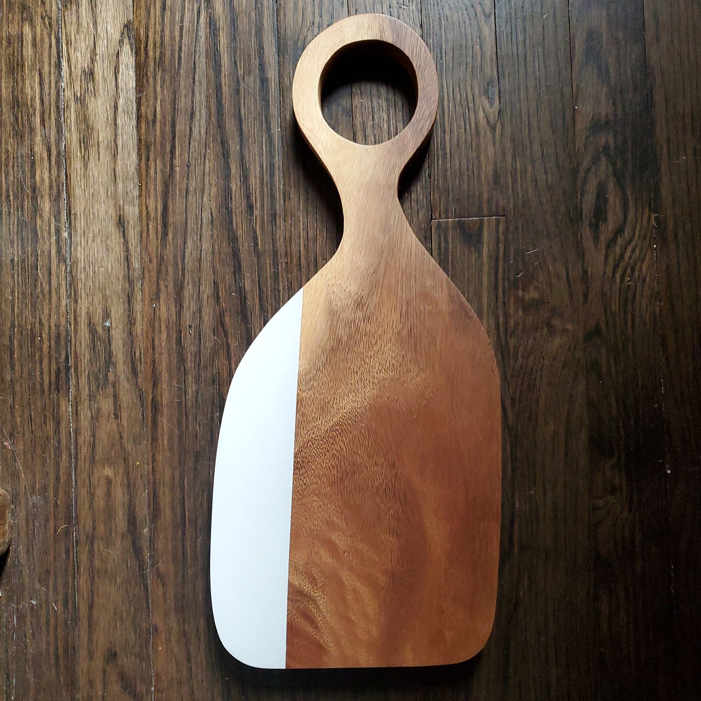 Wood & White Paddle Cutting Board