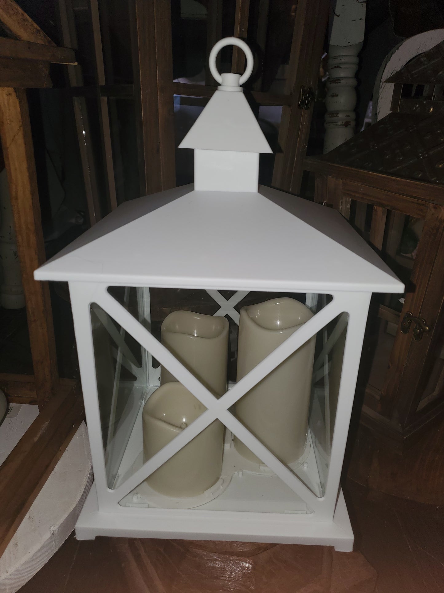 White Crossed Lantern with Candles