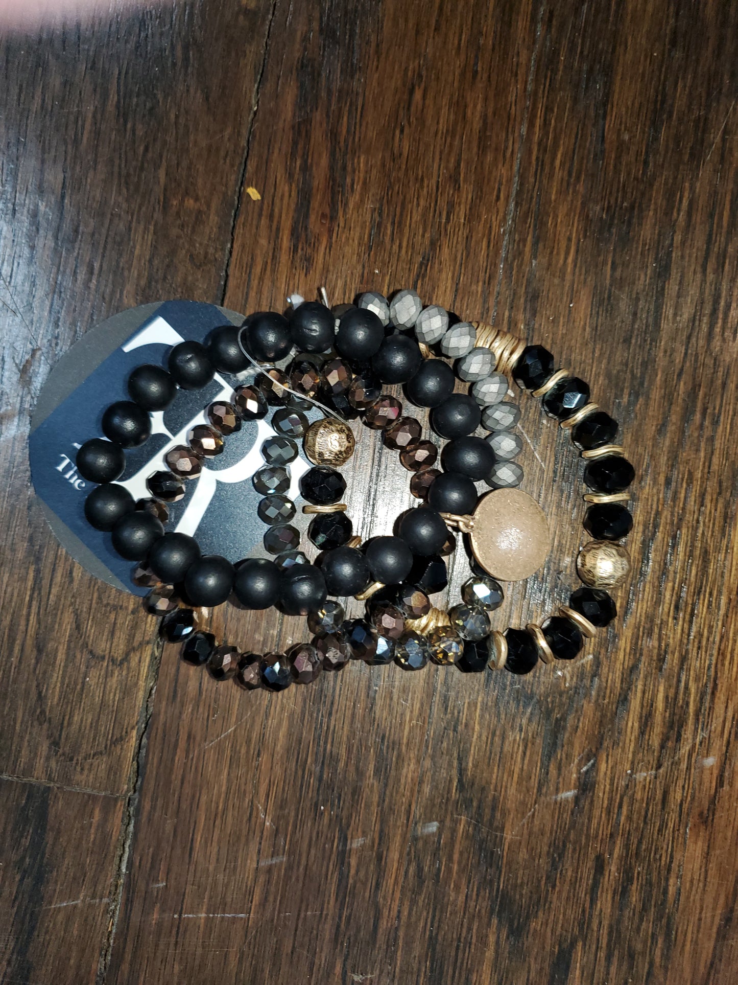 Beaded Wood & Crystal Bracelet Stack