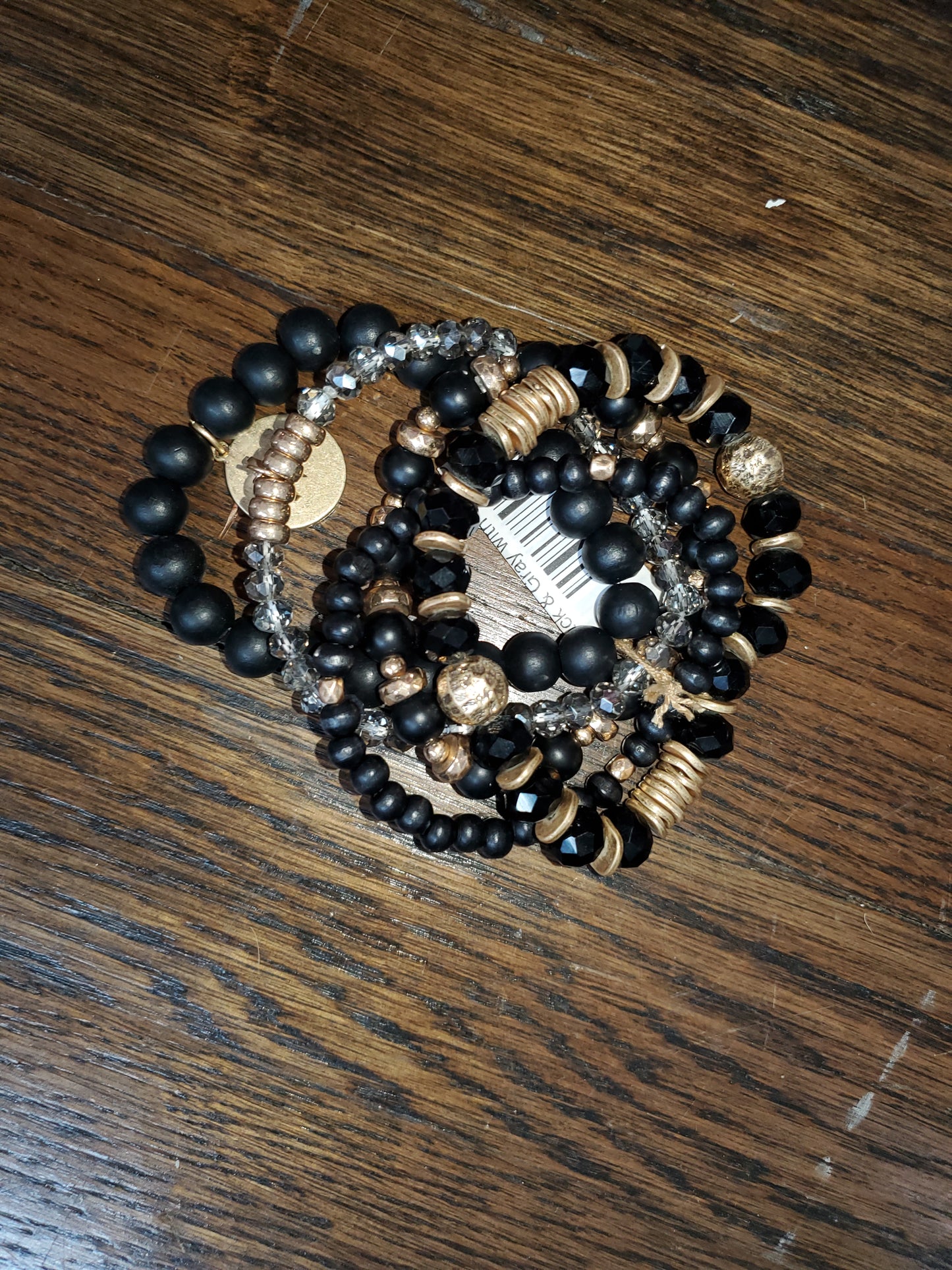 Beaded Wood & Crystal Bracelet Stack