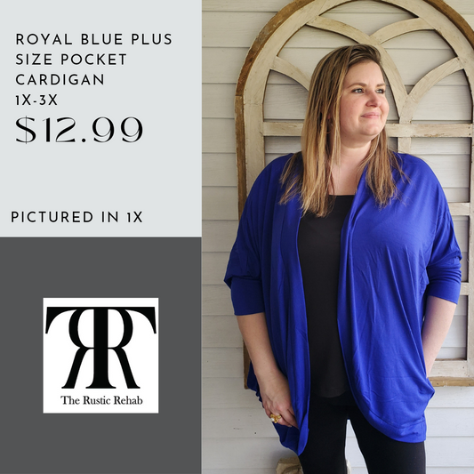 Royal Blue Plus Size Pocket Cardigan
