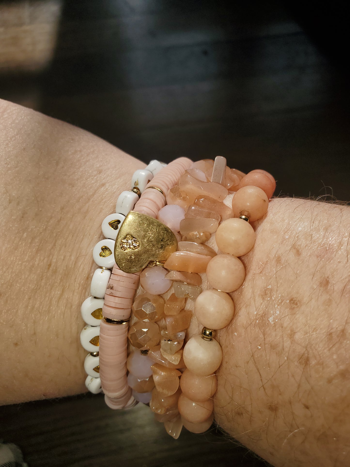 Pink Heart Friendship Bracelet Stack