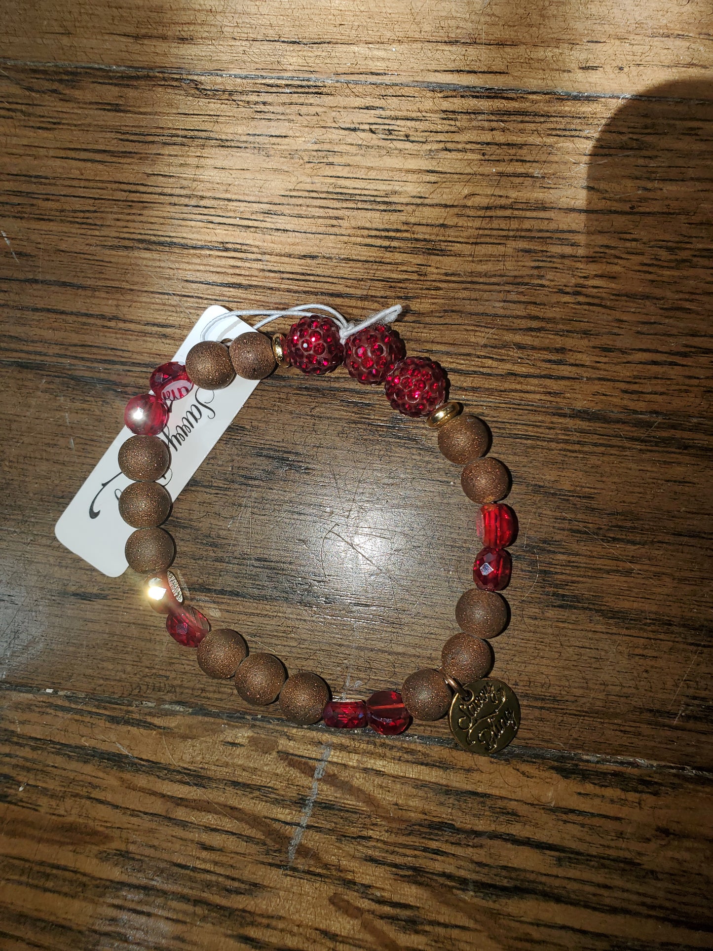 Red Crystal & Bronze Bead Bracelet