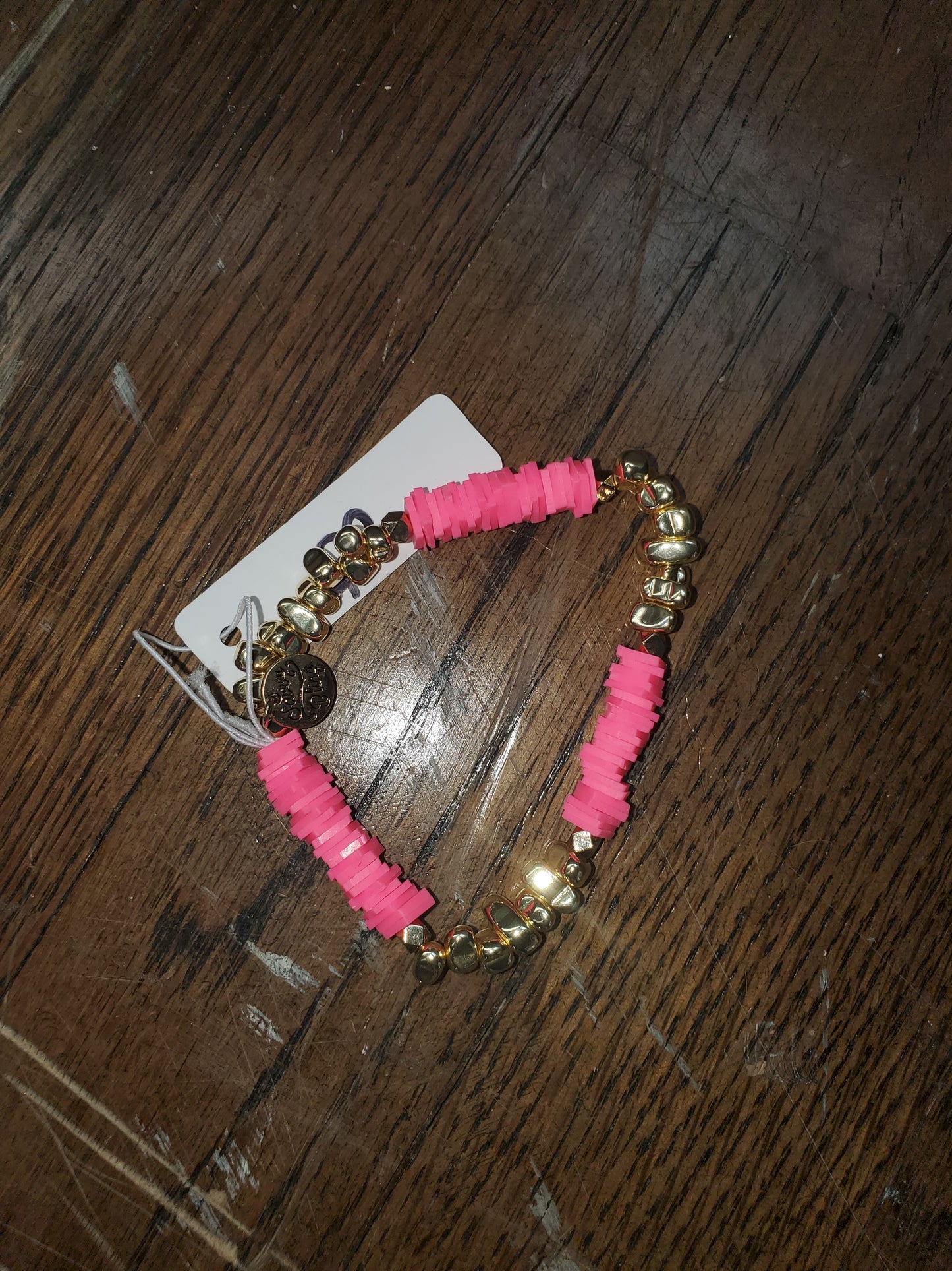 Pink & Gold Square Disc Bracelet