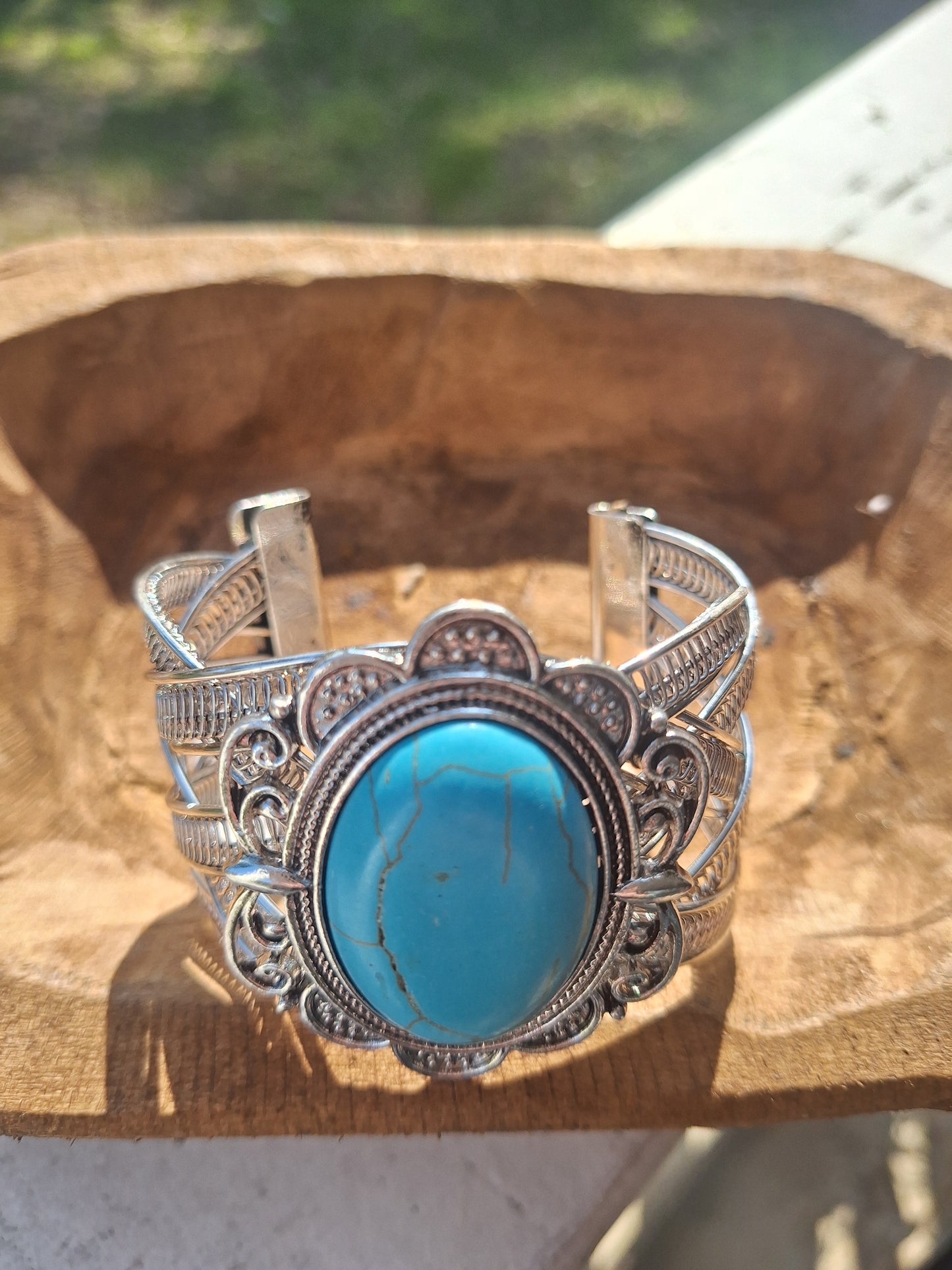 Turquoise Stone Silver Cuff