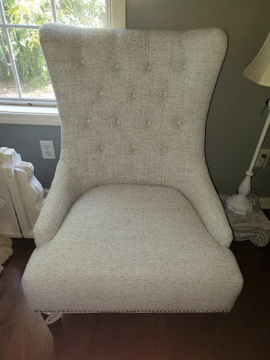 Gray Upholstered Chair with Tufted Highback