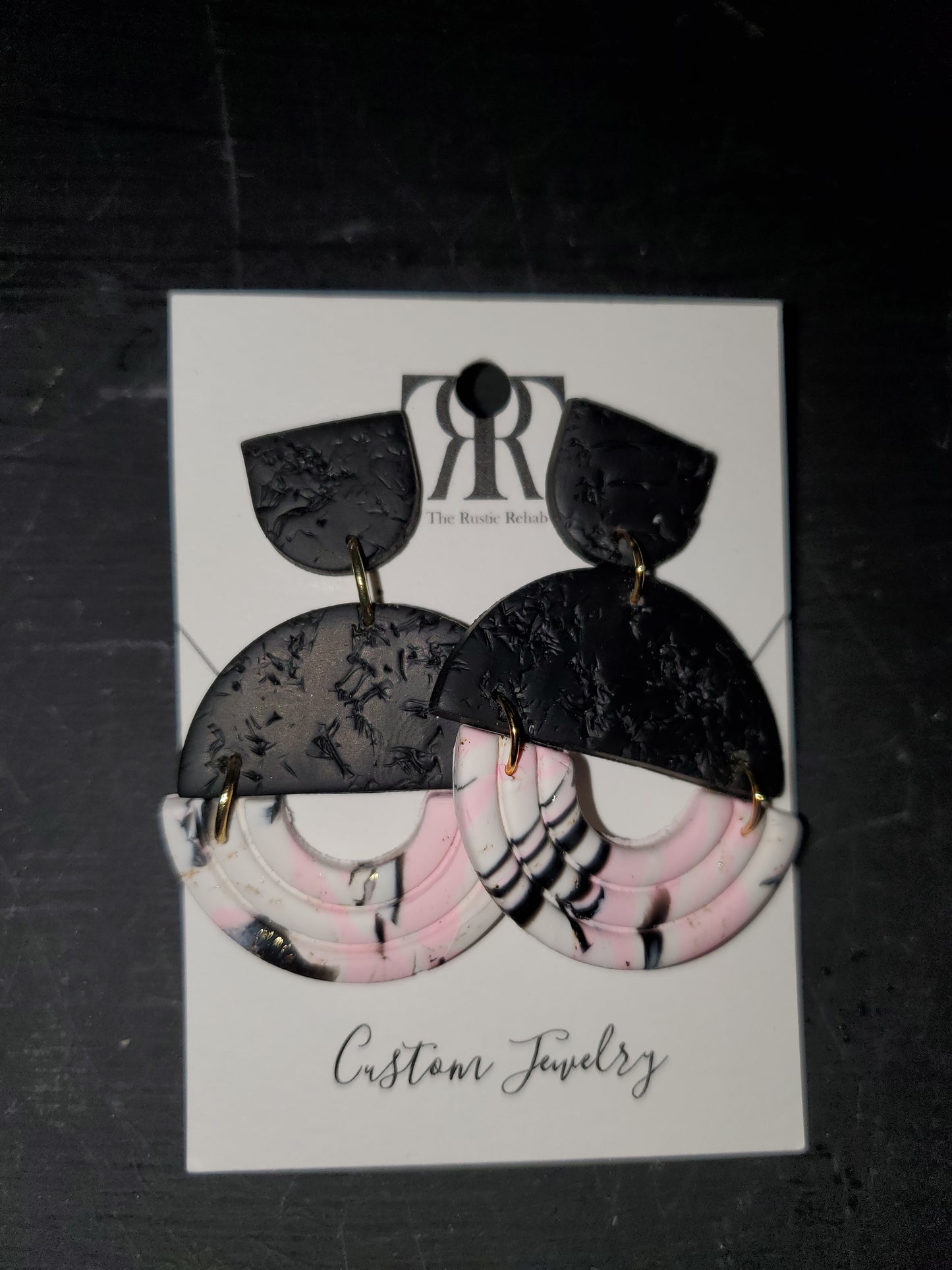 Black, Pink, & Gold Round Earrings