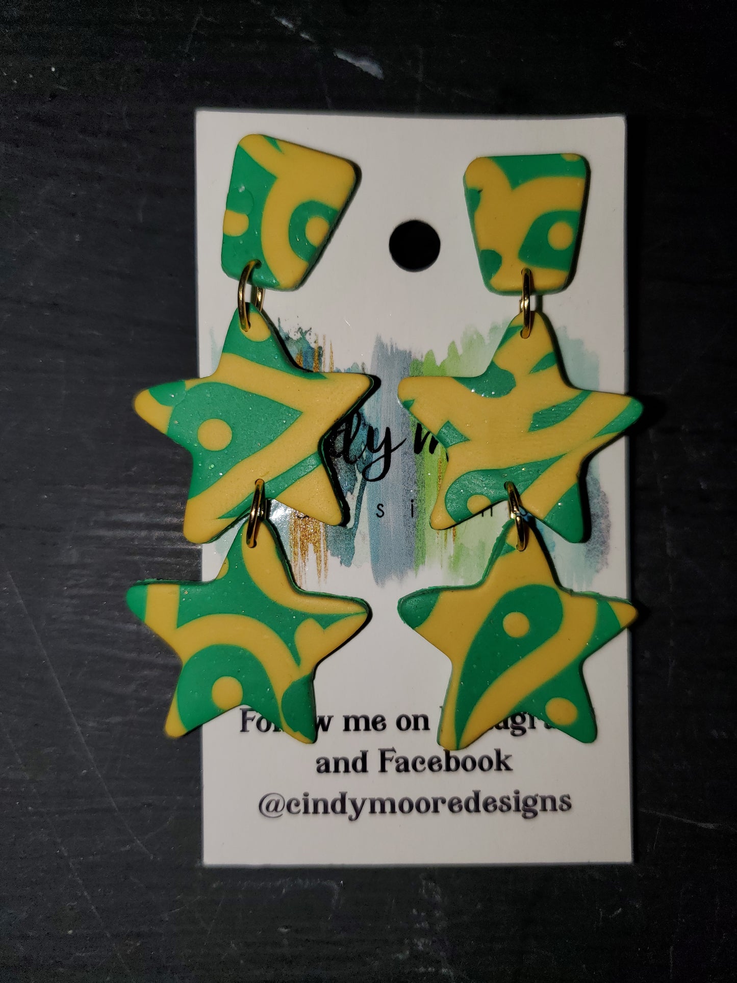 Green & Gold Clay Earrings