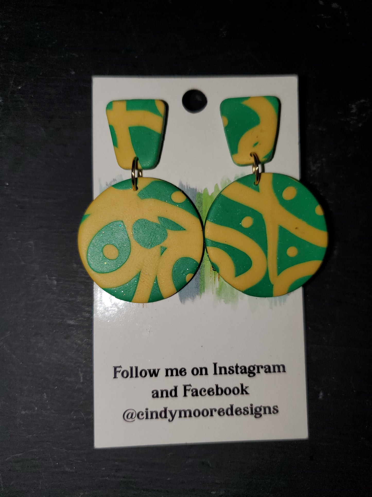 Green & Gold Clay Earrings