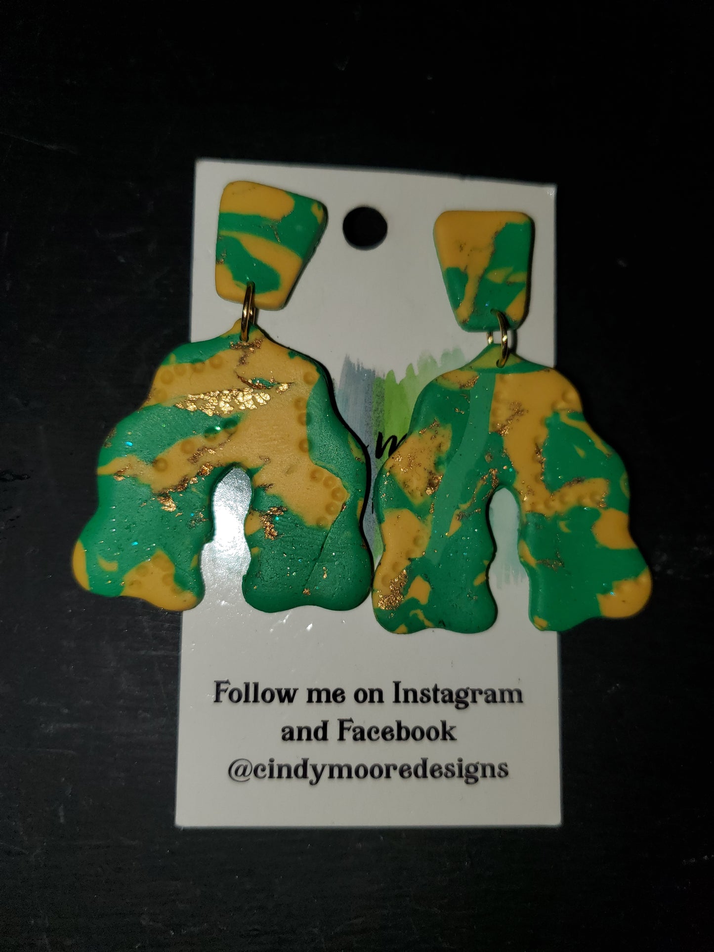 Green & Gold Clay Earrings