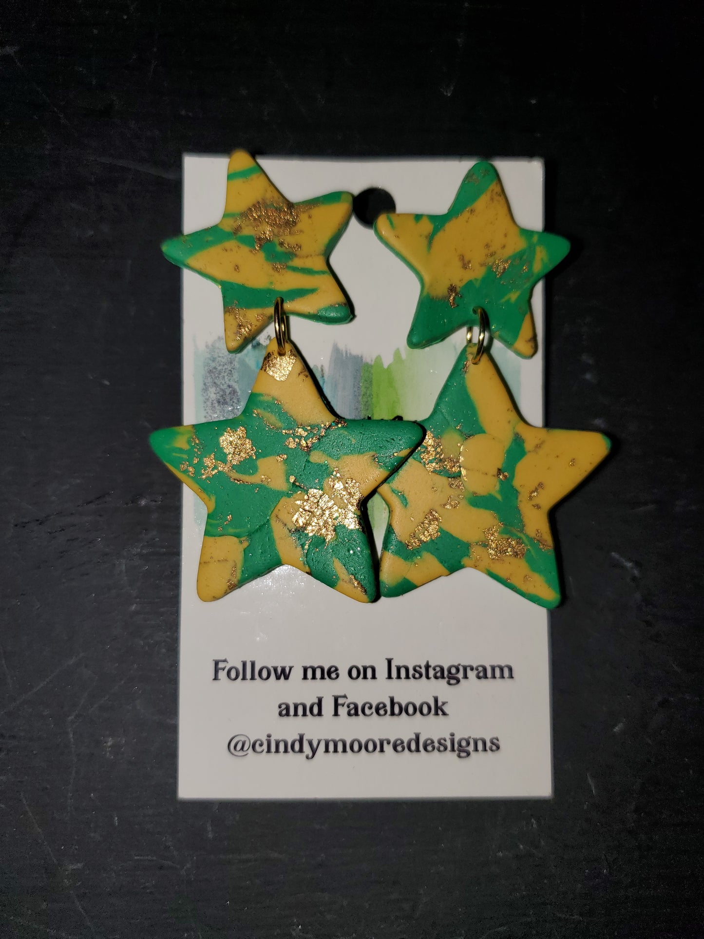 Green & Gold Clay Earrings