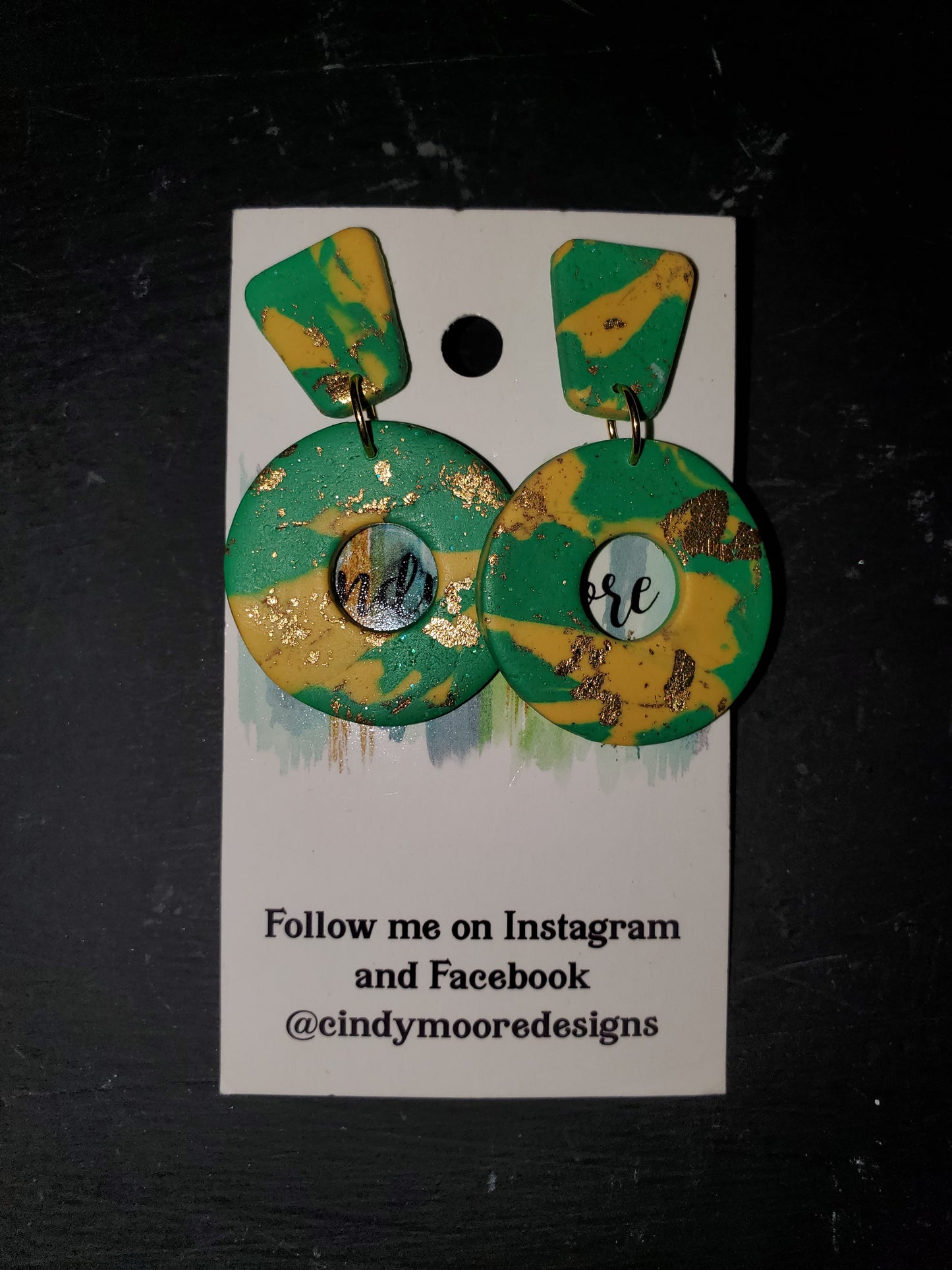 Green & Gold Clay Earrings