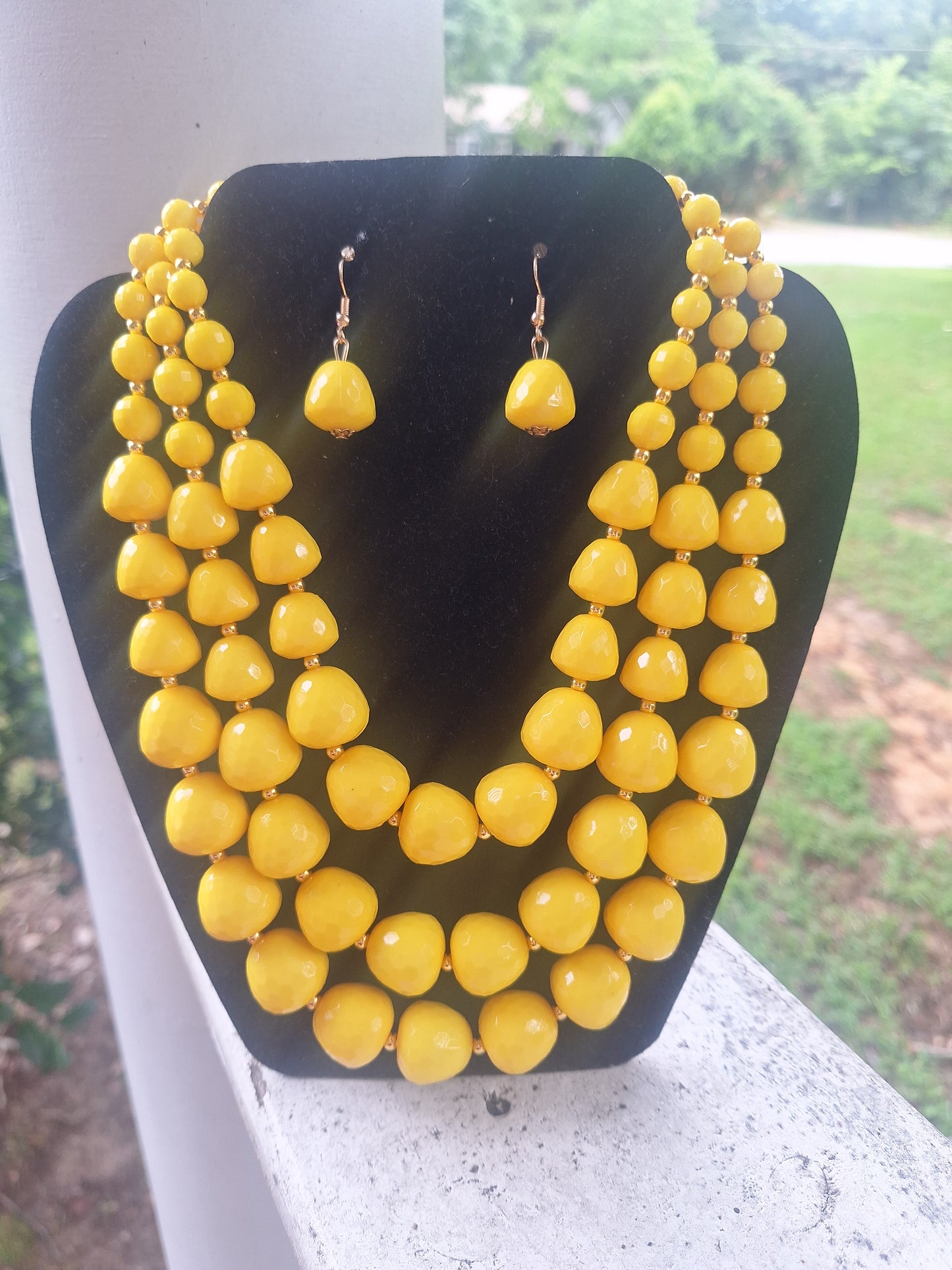Yellow Layered Necklace & Earring Set