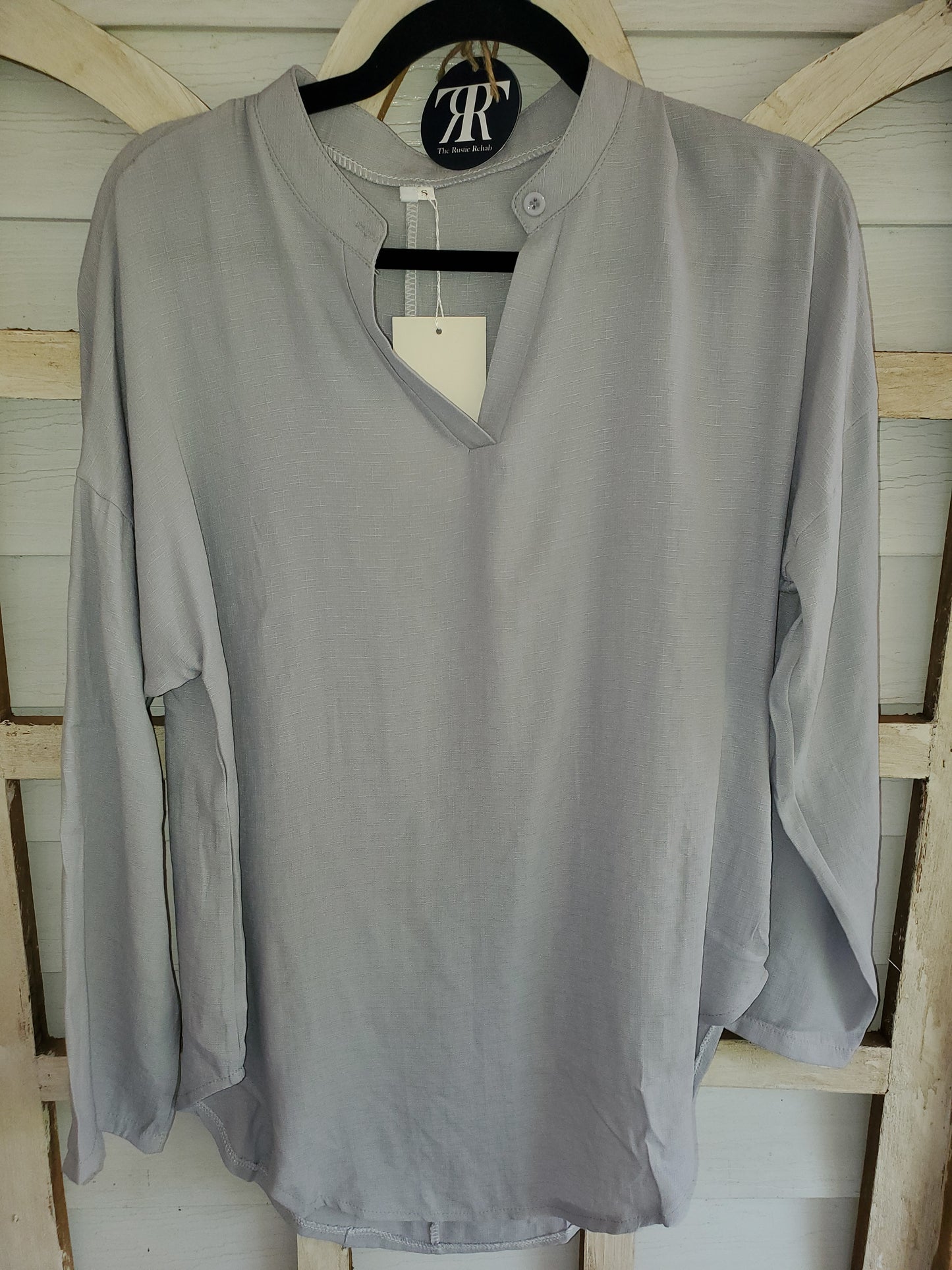 Linen Long Sleeve Casual V-Neck Top