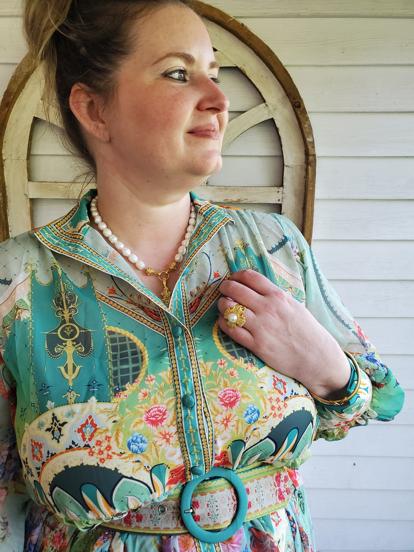 Sheer Floral Belted Dress