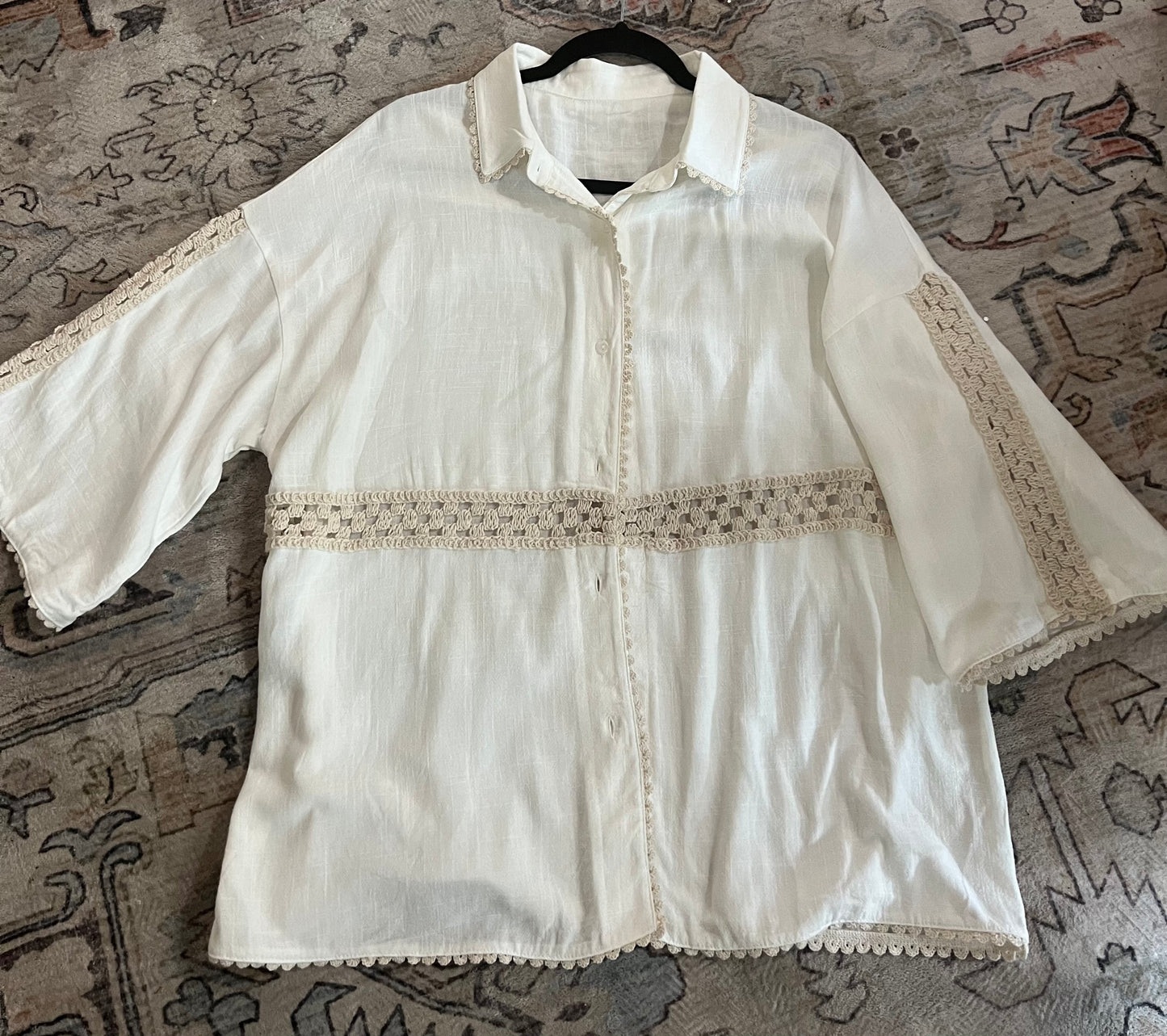 Linen cream detail button down top
