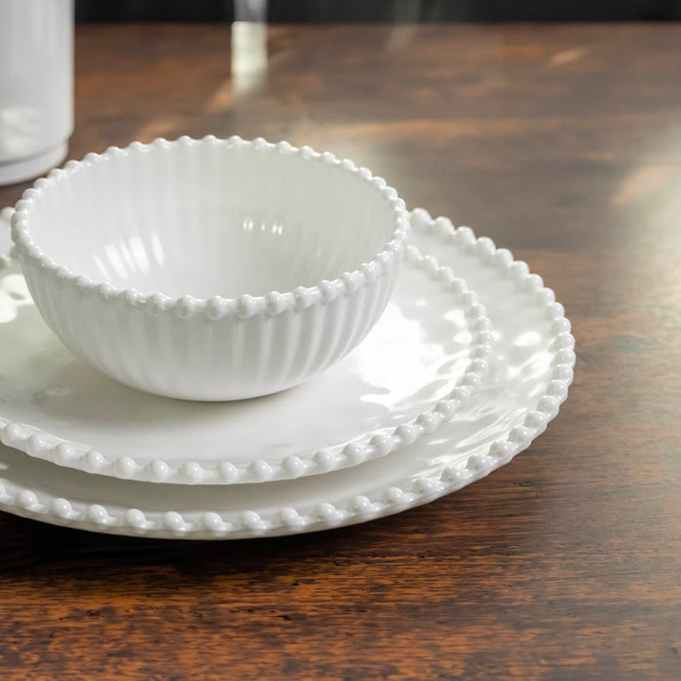 Gray White Beaded Dishes White Beaded Pearl Edge Melamine Dinnerware