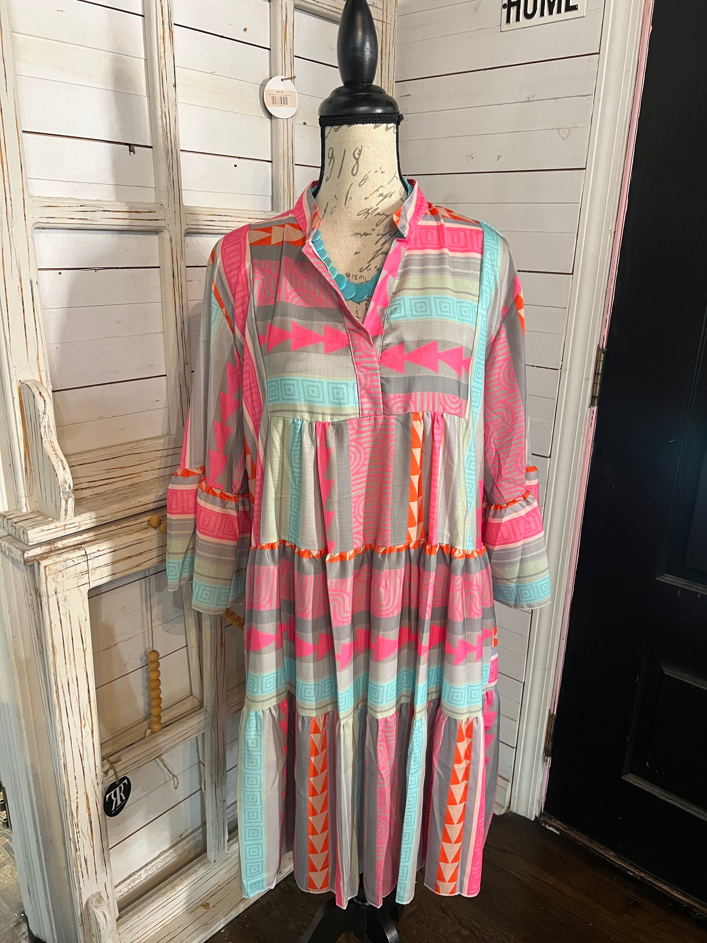 Turquoise and pink dress