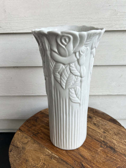 White rose vase