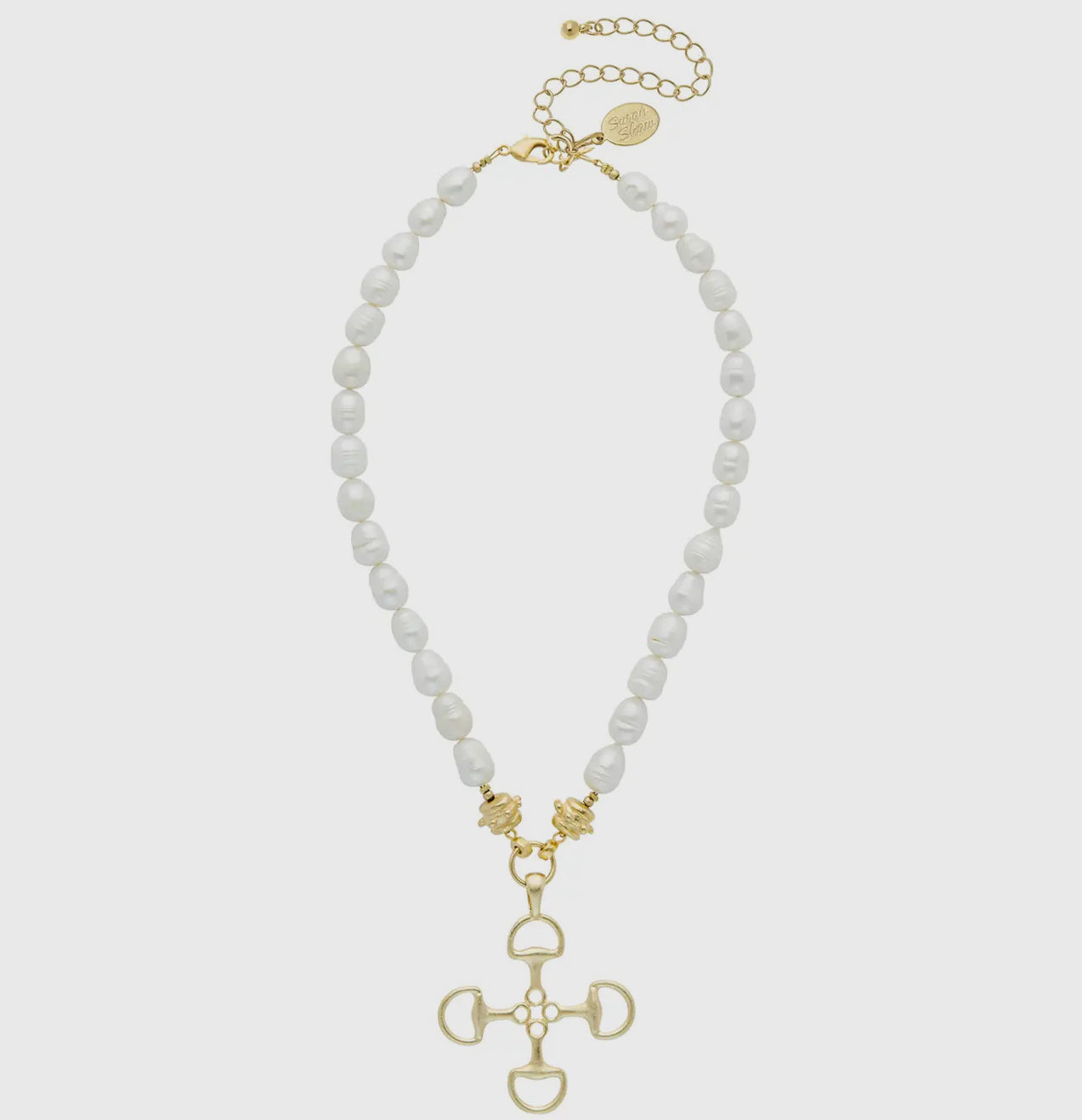Gold Horse-Bit Cross Pearl Necklace