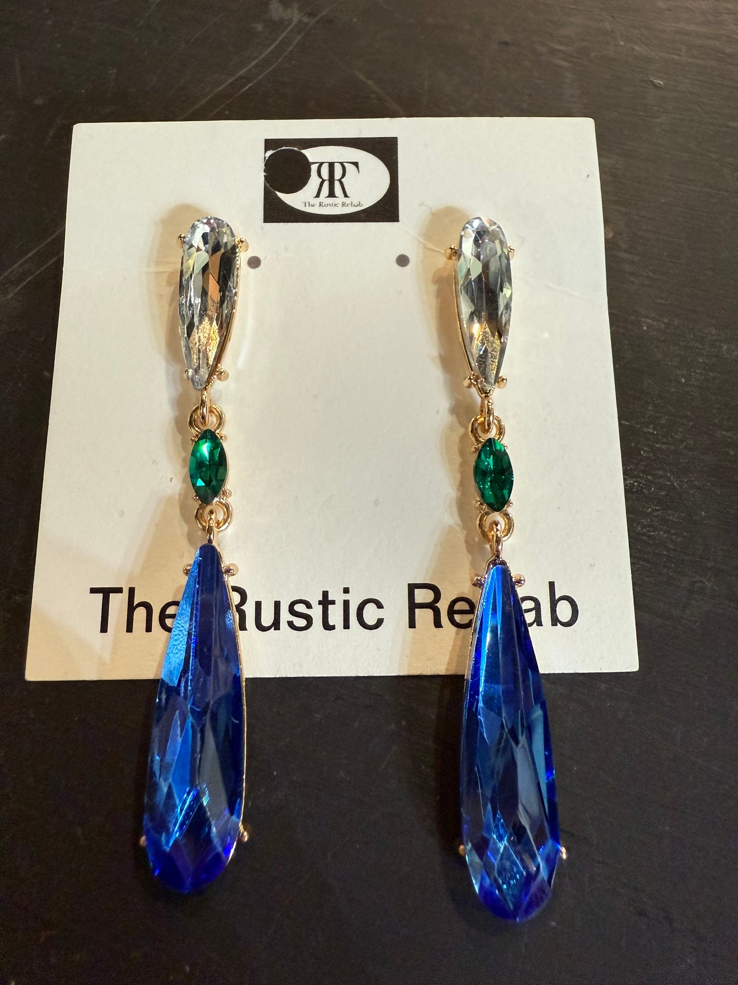 Blue green rhinestone earrings
