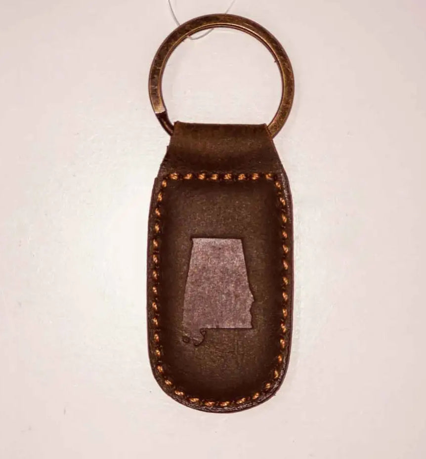Leather Alabama Embossed Keychain