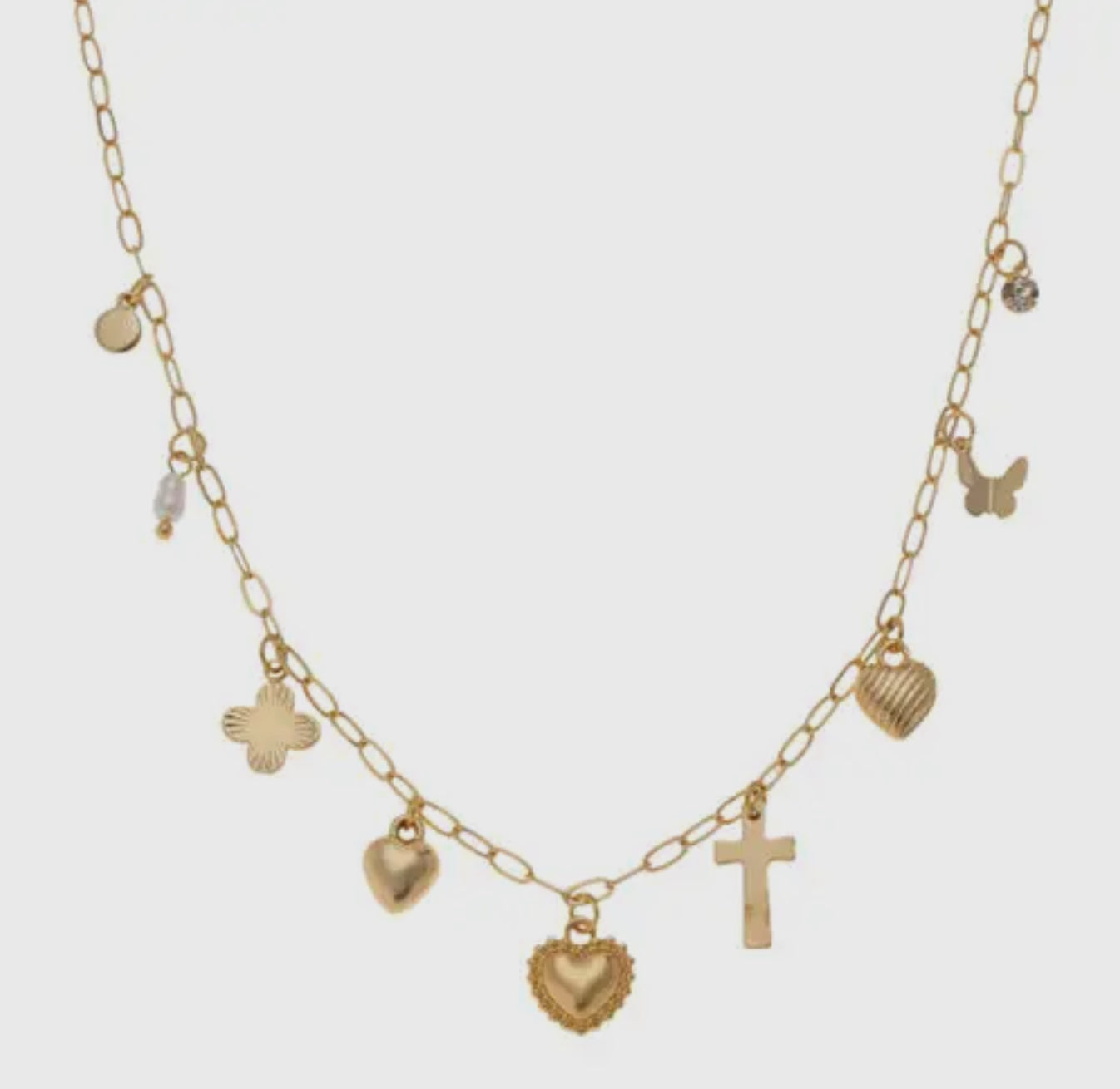 Gold chain heart & cross charm