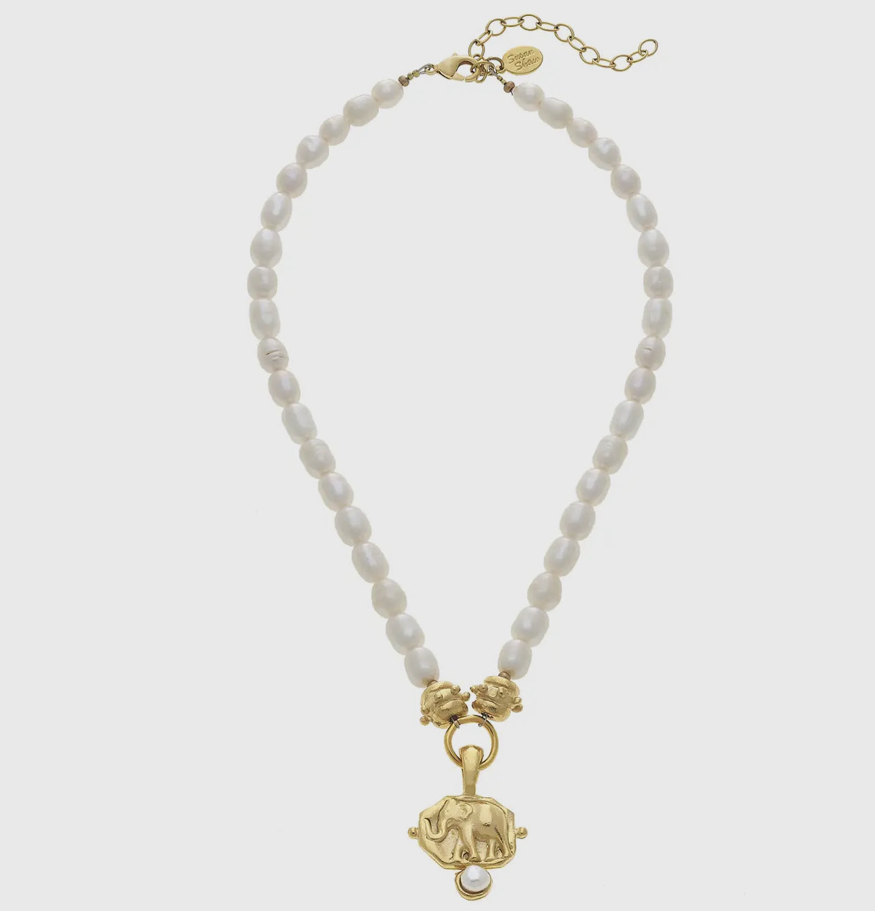 Susan Shaw Elephant Intaglio Freshwater Pearl Necklace