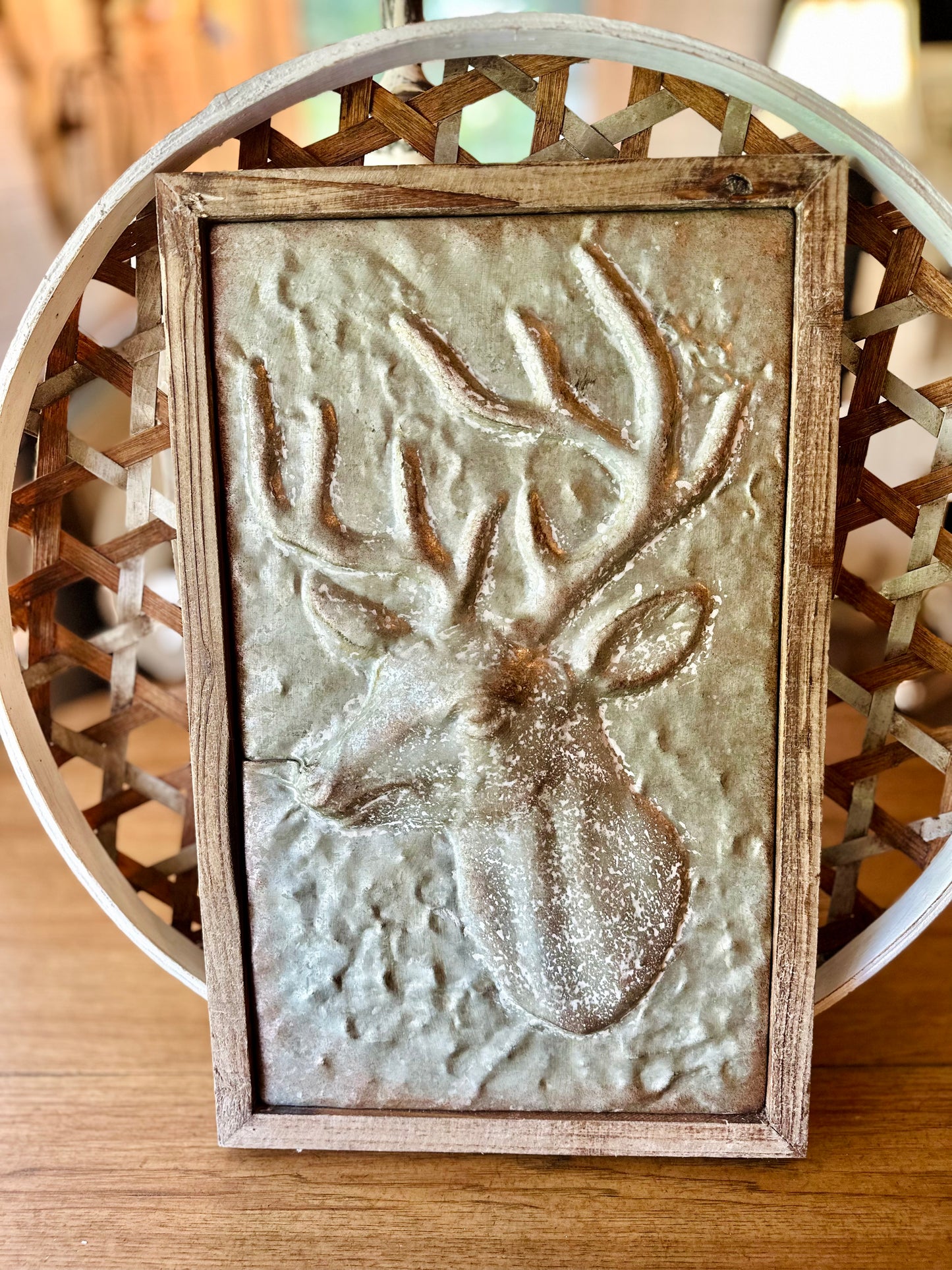 Wood and Embossed Metal Deer Wall Decor