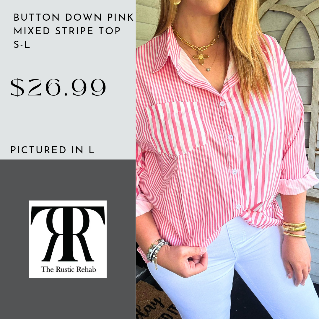 Button Down Pink Mixed Striped Top