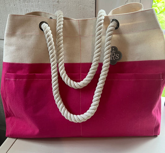 Pink Canvas Tote With Rope Handles