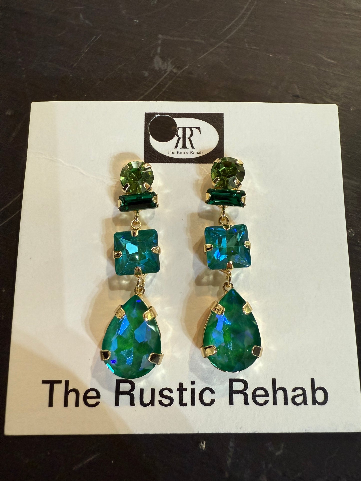 Aqua and green rhinestone earrings