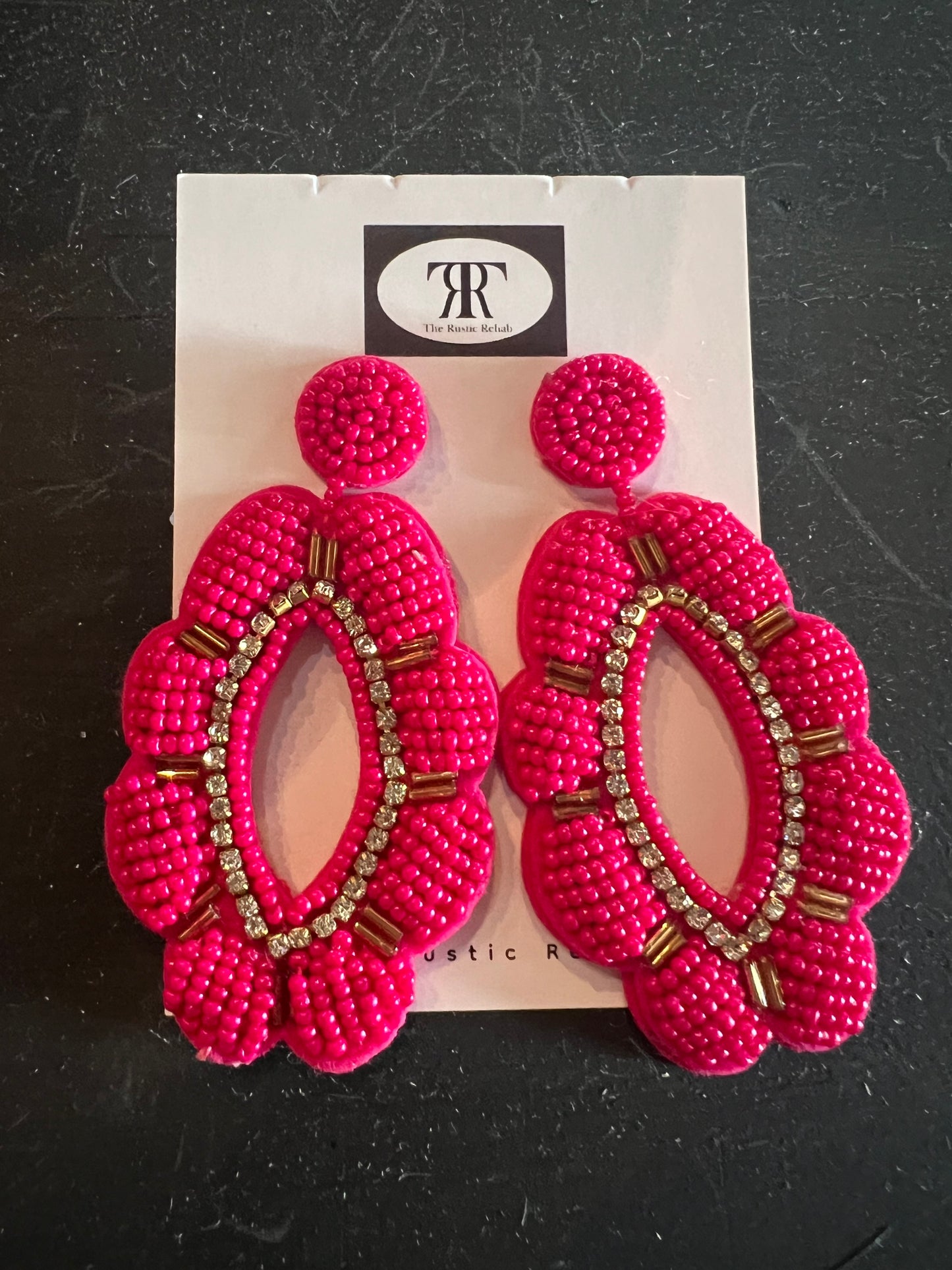 Seed Bead Hot Pink Oval Earring