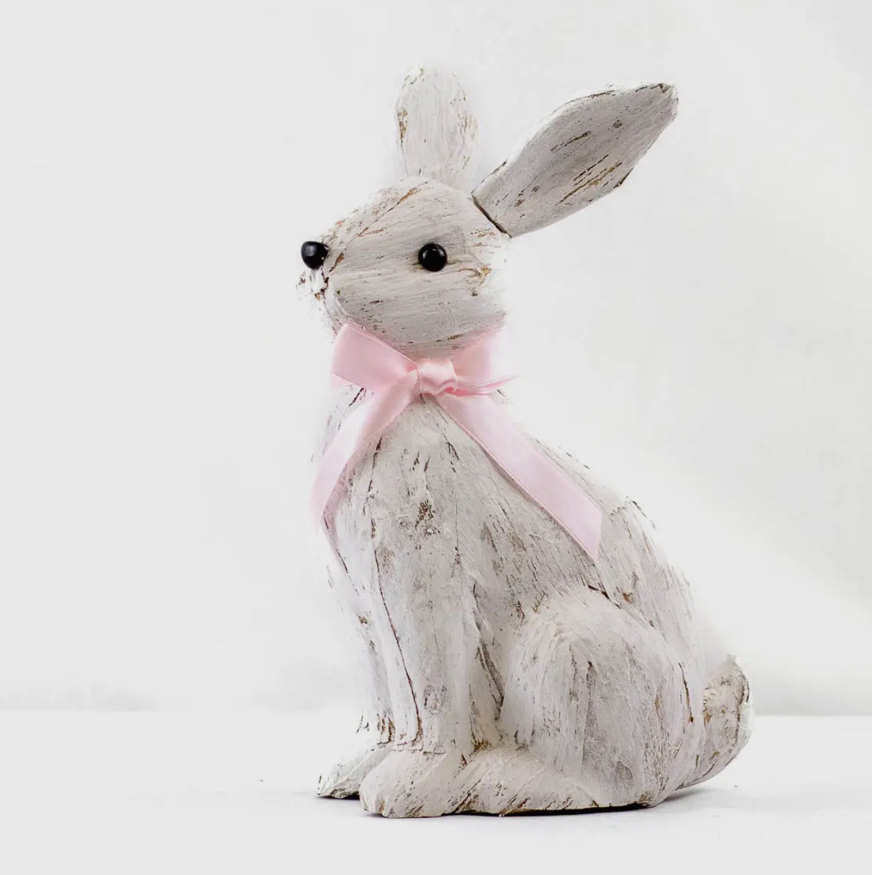 Antique White Bunny with Pink Bow