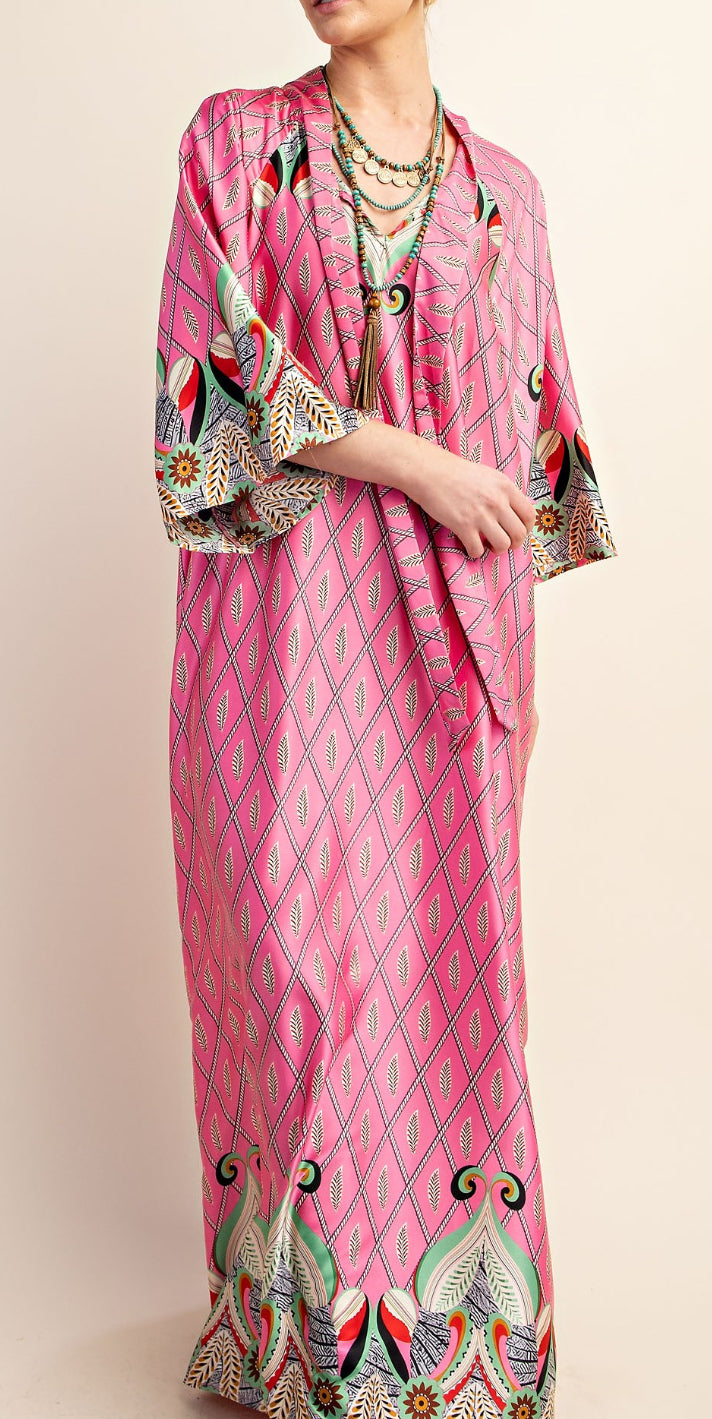 Bow neck collar satin maxi dress