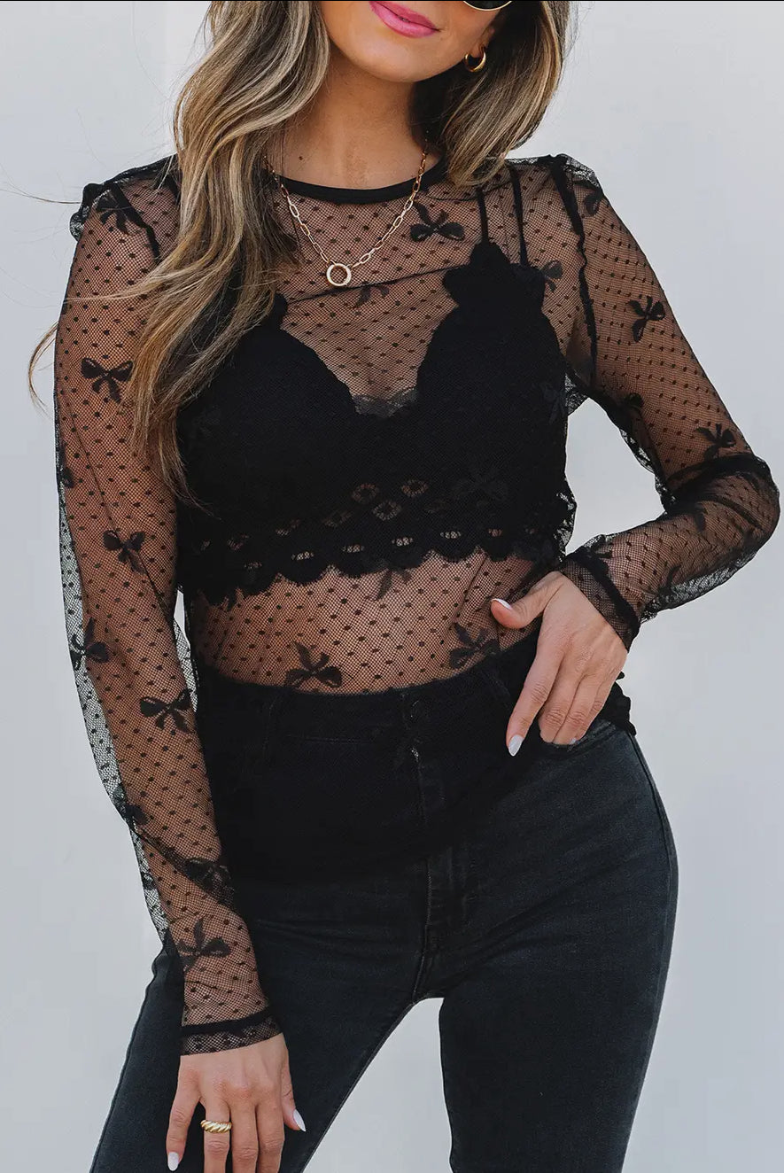 Black bow lace shirt
