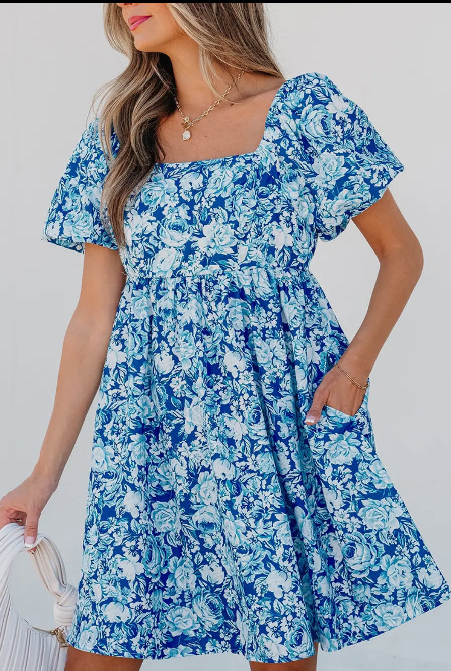 Floral puff sleeve babydoll mini dress