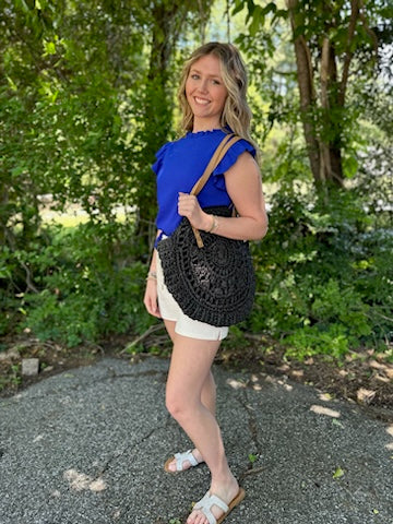 Blue Short Sleeve Ruffle Top