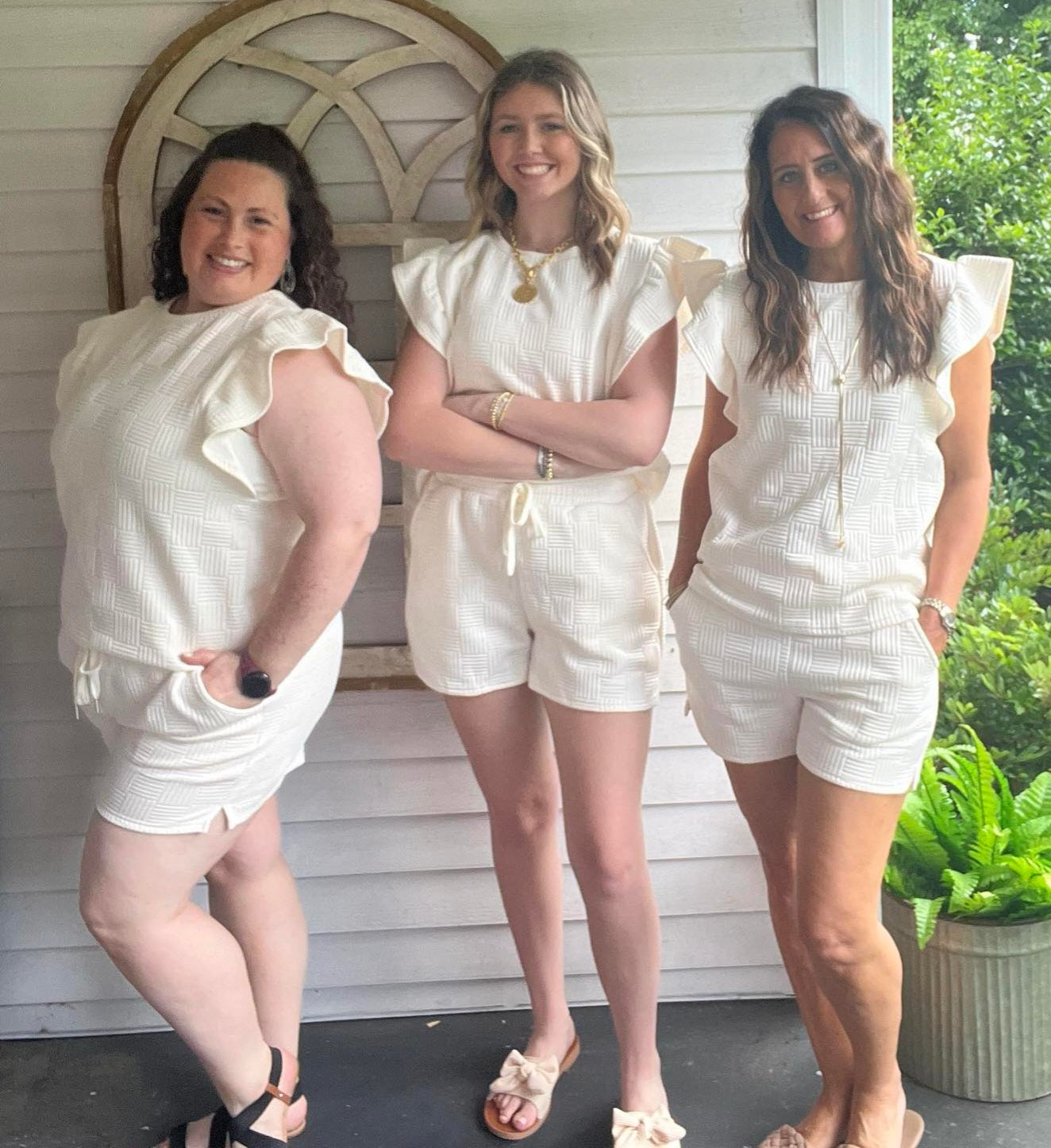 Textured Two-Piece Short Set with Ruffle Sleeve