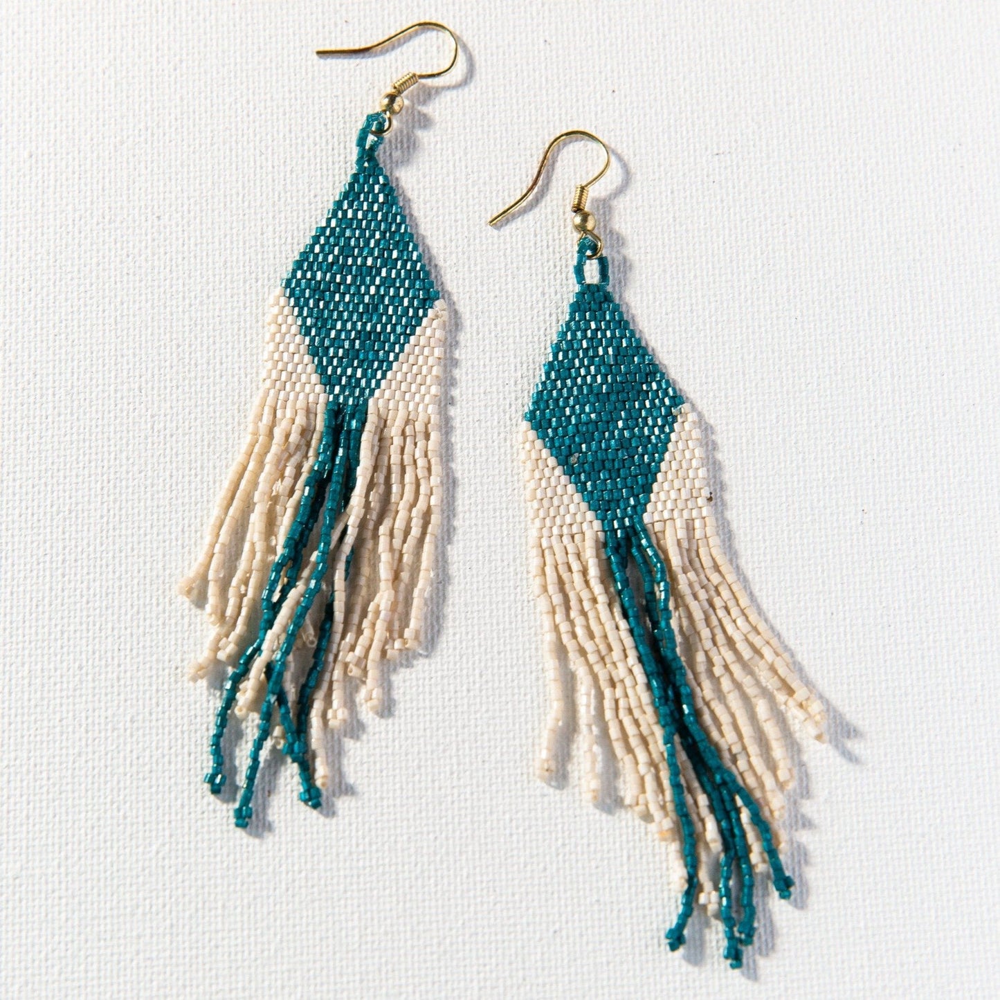 Seed Bead Diamond Single Stripe Fringe Earrings