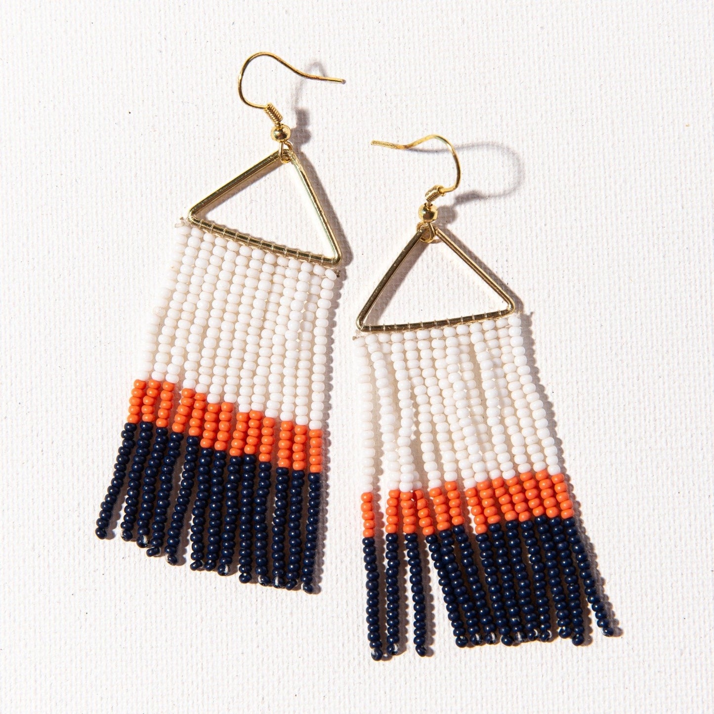 Seed Bead Color Block Fringe Earrings