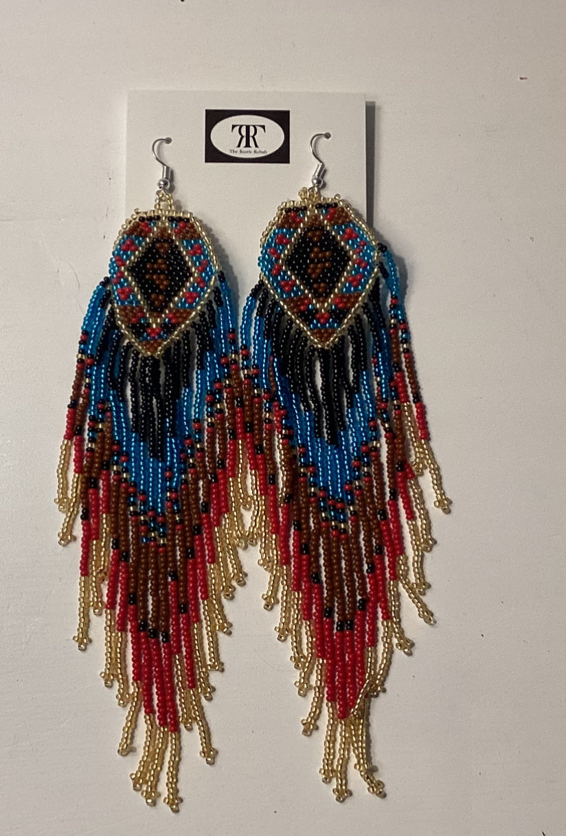 Seed Bead Diamond Tiered Patterned Fringe Seed Bead Earrings