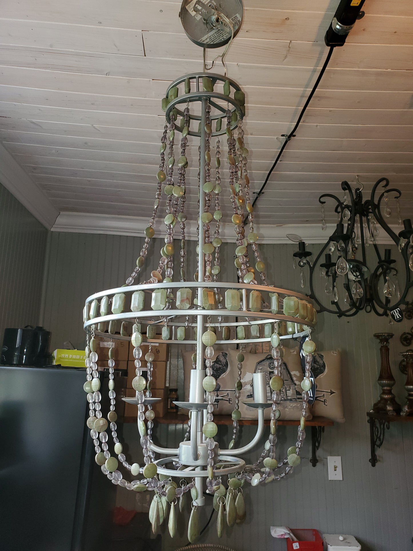Sage & Crystal Nickel Chandelier