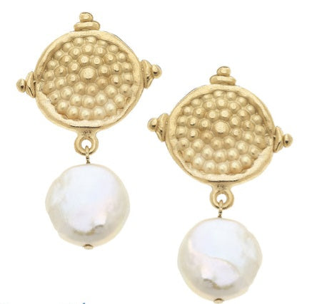 Susan Shaw Dotted Gold Coin Pearl Pearl Earrings