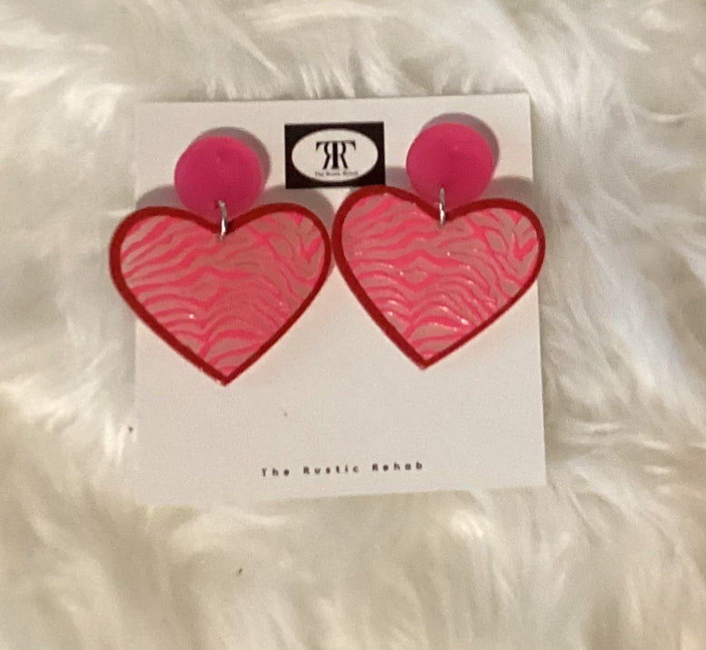 Pink Zebra Heart Earrings