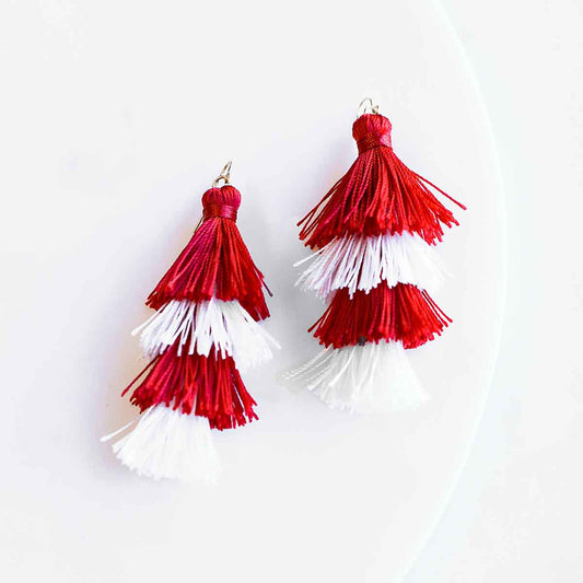 Red & White Tassel Earrings