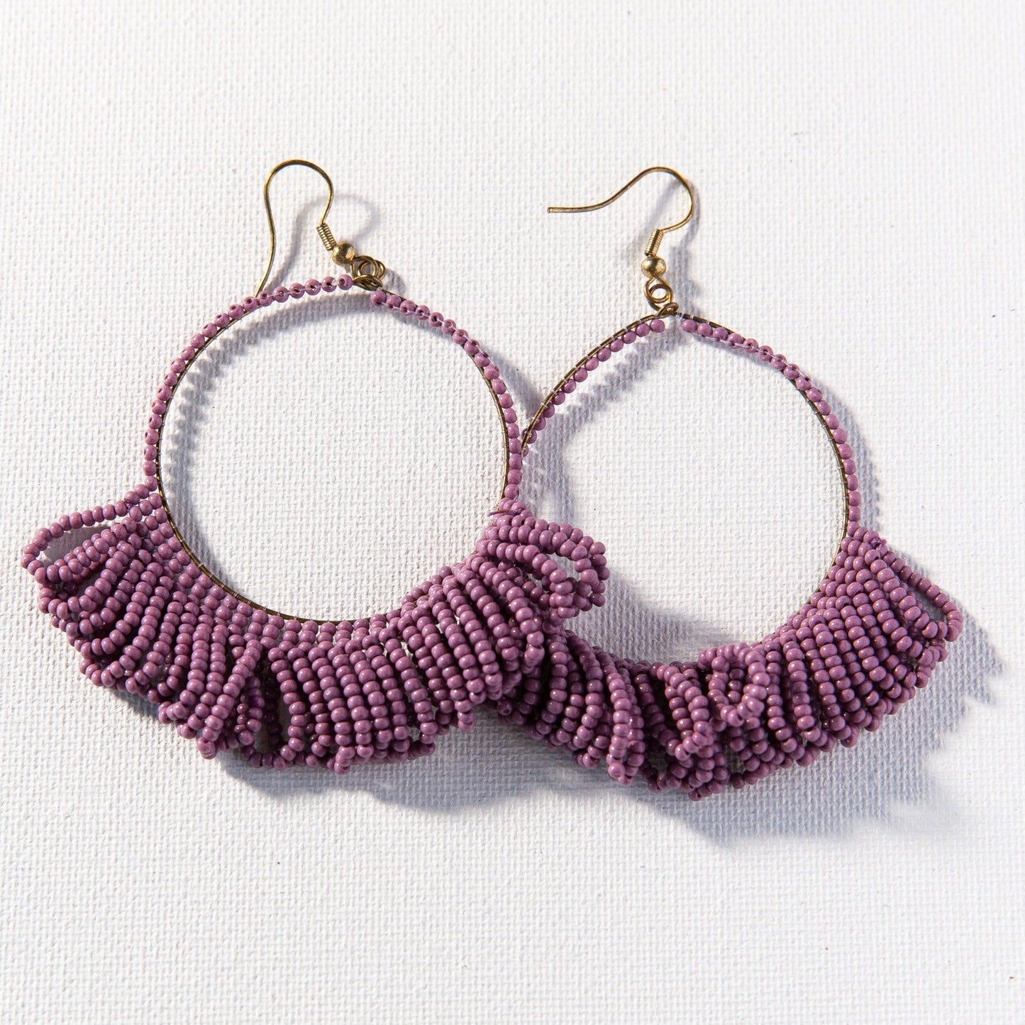 Seed Bead Loop Fringe Hoop Earrings