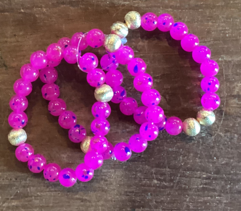 Hot Pink & Gold Beaded Bracelet Set