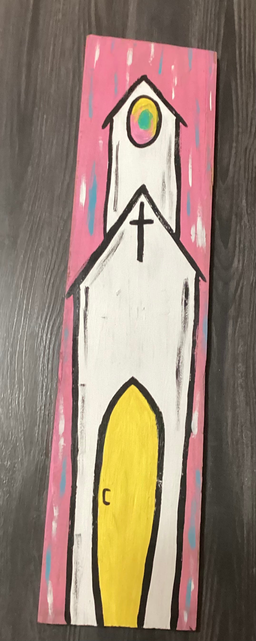 Hand Painted Church on Wood